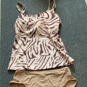 NWT Cream/Brown Swirl 2-Piece Tankini Bathing/Swim Suit Size Small